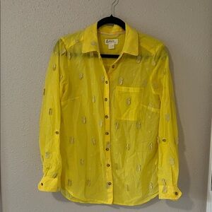 Maeve Anthropologie Classic Yellow Pineapple Embroidered Shirt | NWOT Size 6